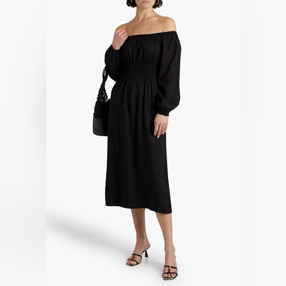 Air off-the-shoulder shirred linen-blend midi dress by Onia size M/6US